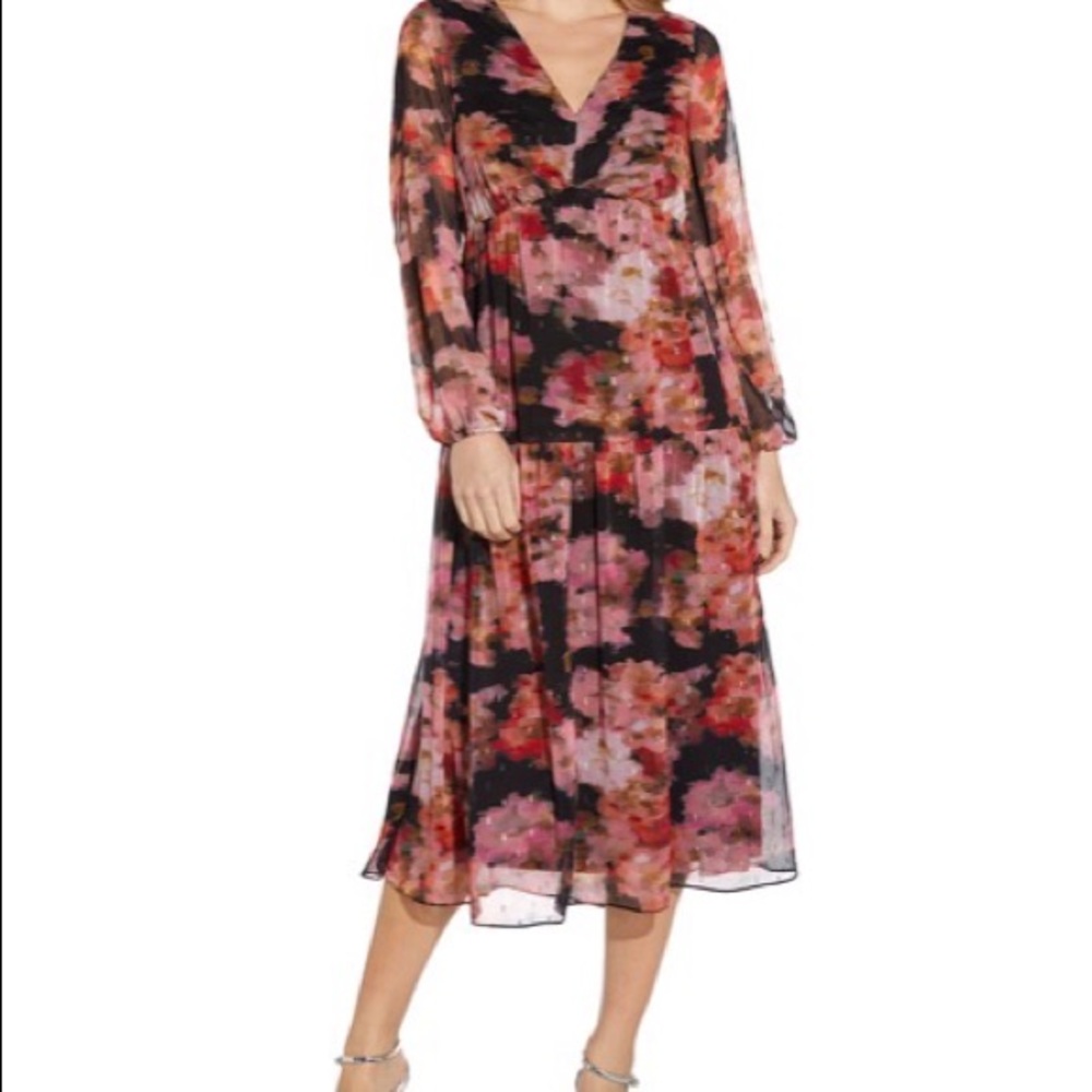 Adrianna Papell Metallic Chiffon Tiered Dress